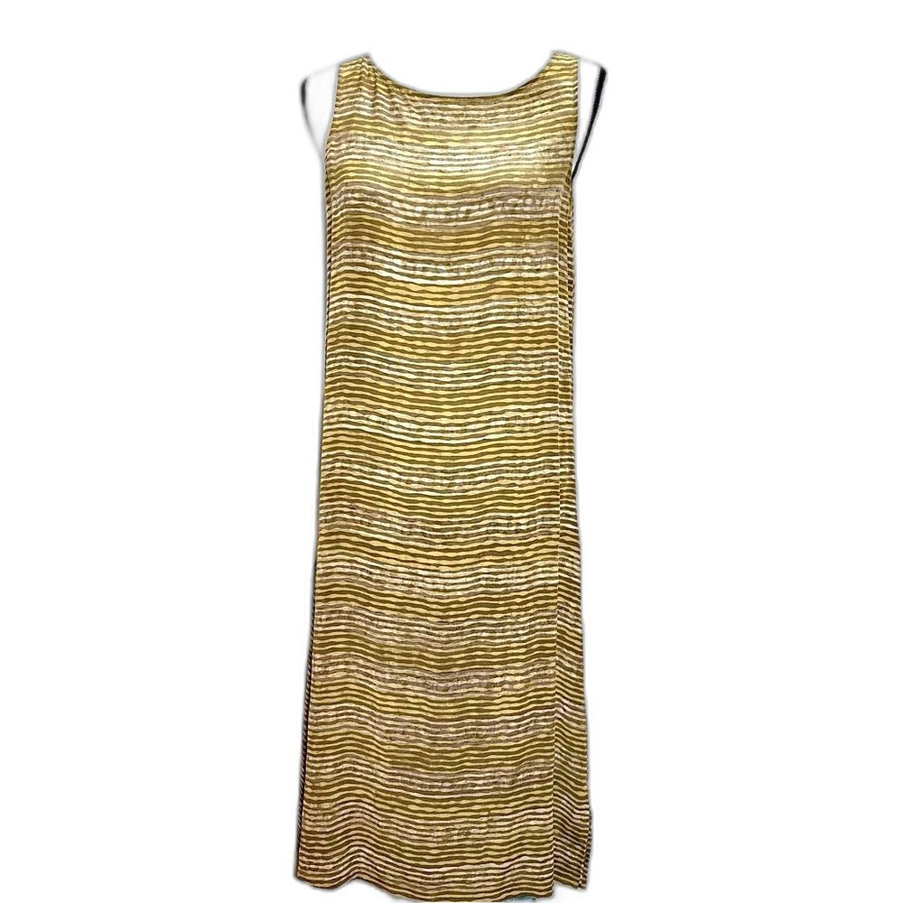 Eileen Fisher Hand Block Print Silk Bateau Neck Slip Dress Midi Size XS/S
